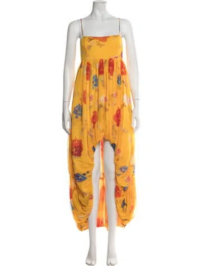 Pre-owned Caroline Constas Silk Long Dress In Orange/yellow