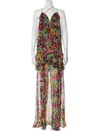 Pre-owned Caroline Constas Silk Long Dress In Pink