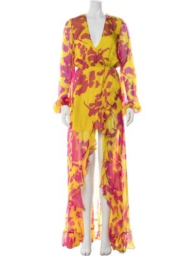 Pre-owned Caroline Constas Silk Long Dress In Pink/yellow