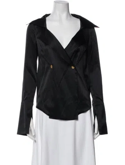 Pre-owned Caroline Constas Silk Long Sleeve Top In Blue