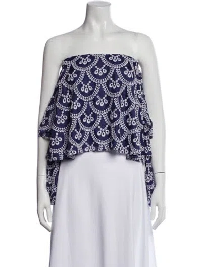 Pre-owned Caroline Constas Silk Patterned Top In Blue