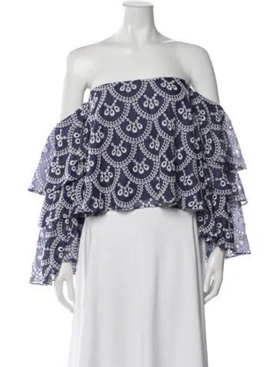 Pre-owned Caroline Constas Silk Patterned Top In Blue