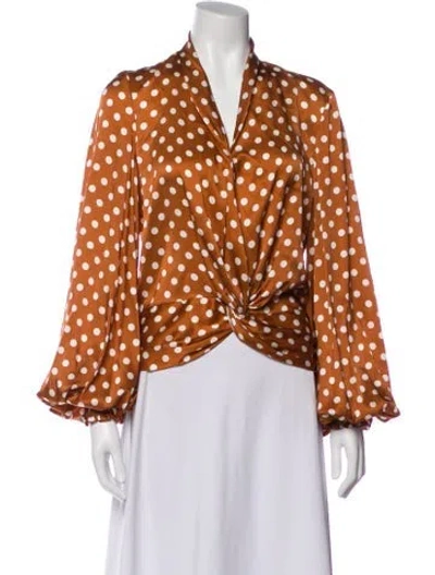 Pre-owned Caroline Constas Silk Polka Dot Print Blouse In Brown