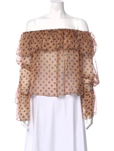 Pre-owned Caroline Constas Silk Polka Dot Print Blouse W/ Tags In Neutral
