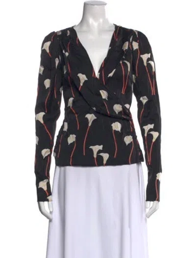 Pre-owned Caroline Constas Silk Printed Blouse In Black