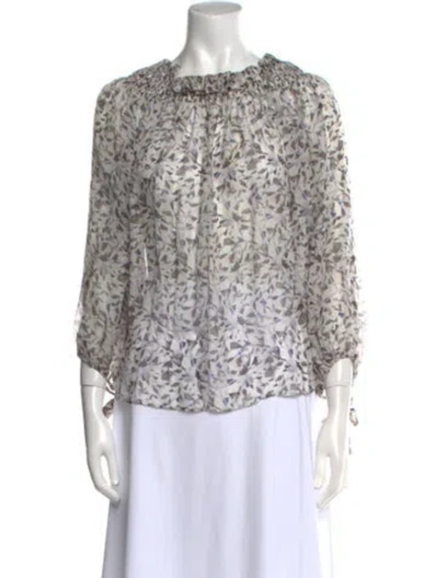 Pre-owned Caroline Constas Silk Printed Blouse In Gray