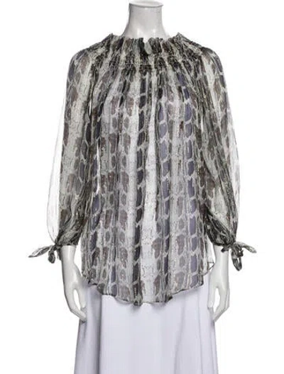 Pre-owned Caroline Constas Silk Printed Blouse In Gray