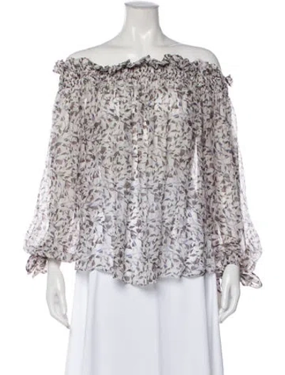 Pre-owned Caroline Constas Silk Printed Blouse In Gray