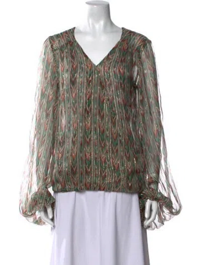 Pre-owned Caroline Constas Silk Printed Blouse In Neutral
