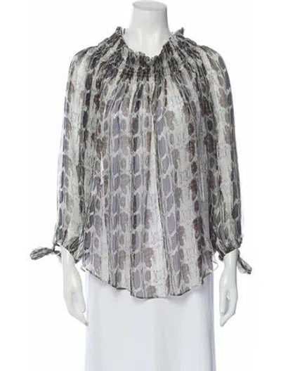 Pre-owned Caroline Constas Silk Printed Blouse In Neutral
