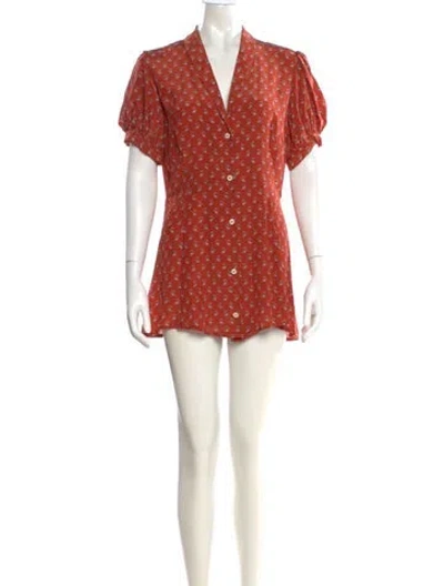 Pre-owned Caroline Constas Silk Printed Blouse W/ Tags In Orange