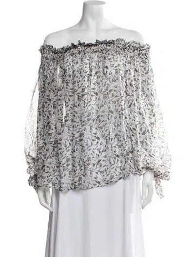 Pre-owned Caroline Constas Silk Printed Blouse In White