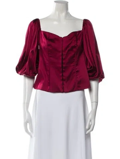 Pre-owned Caroline Constas Silk Square Neckline Blouse In Burgundy
