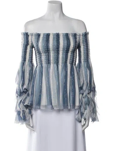 Pre-owned Caroline Constas Silk Striped Blouse In Blue