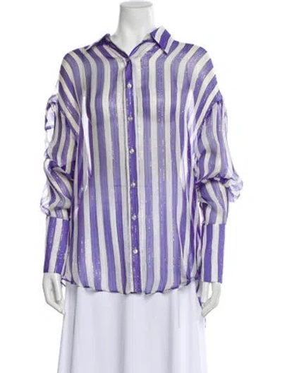 Pre-owned Caroline Constas Silk Striped Blouse In Purple