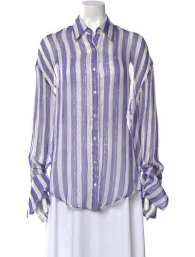 Pre-owned Caroline Constas Silk Striped Blouse In White