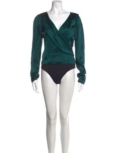 Pre-owned Caroline Constas Silk V-neck Bodysuit In Grey