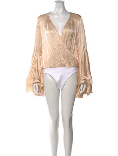 Pre-owned Caroline Constas Silk V-neck Bodysuit In Neutrals