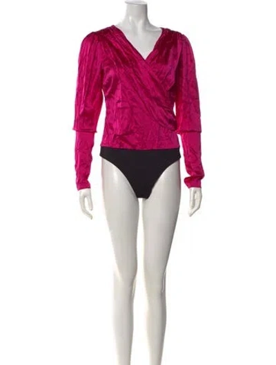 Pre-owned Caroline Constas Silk V-neck Bodysuit In Pink