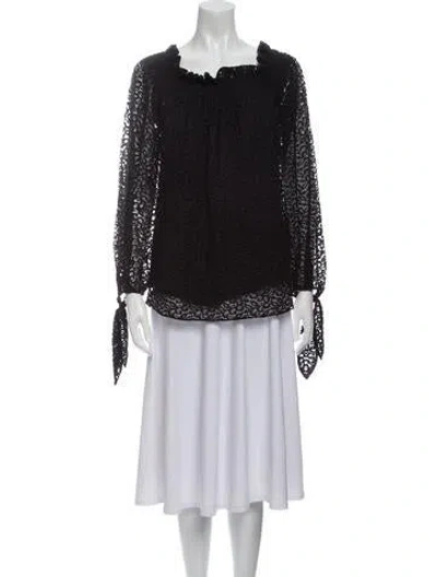 Pre-owned Caroline Constas Square Neckline Long Sleeve Blouse In Black