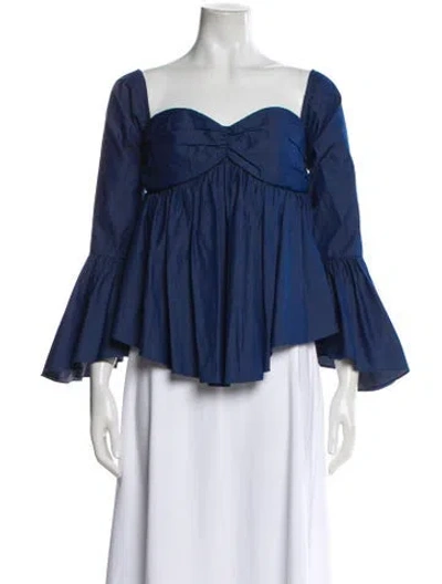 Pre-owned Caroline Constas Square Neckline Long Sleeve Blouse In Blue