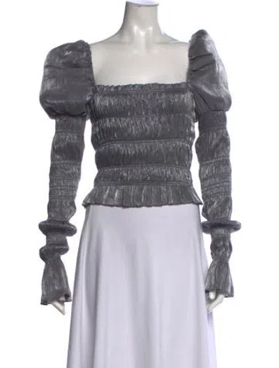 Pre-owned Caroline Constas Square Neckline Long Sleeve Blouse In Silver