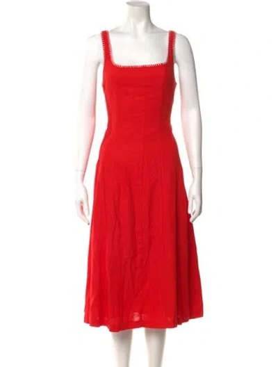 Pre-owned Caroline Constas Square Neckline Midi Length Dress In Red