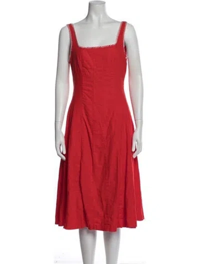 Pre-owned Caroline Constas Square Neckline Midi Length Dress In Red