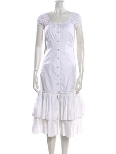 Pre-owned Caroline Constas Square Neckline Midi Length Dress In White