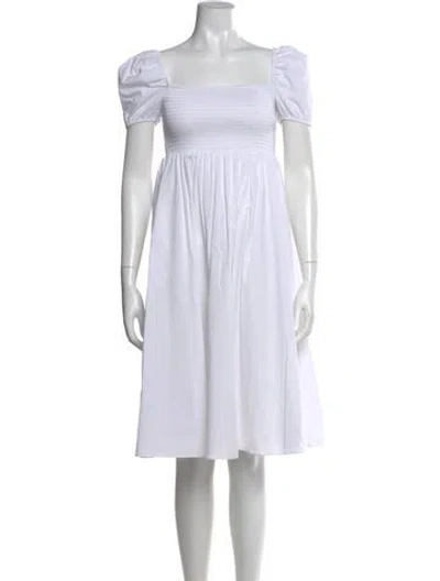 Pre-owned Caroline Constas Square Neckline Midi Length Dress In White