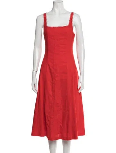 Pre-owned Caroline Constas Square Neckline Midi Length Dress In White