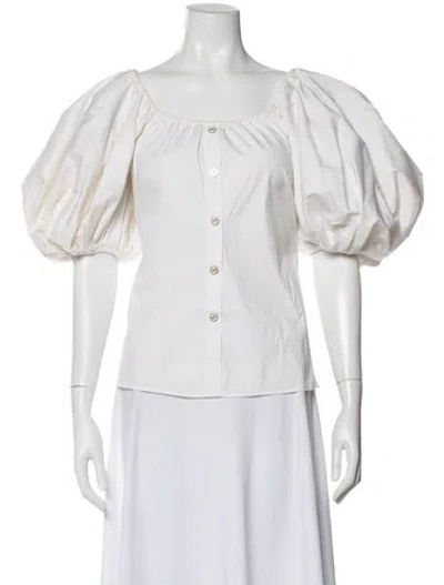 Pre-owned Caroline Constas Square Neckline Short Sleeve Blouse In Neutral