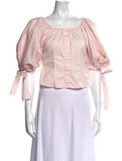 Pre-owned Caroline Constas Square Neckline Short Sleeve Blouse In Pink