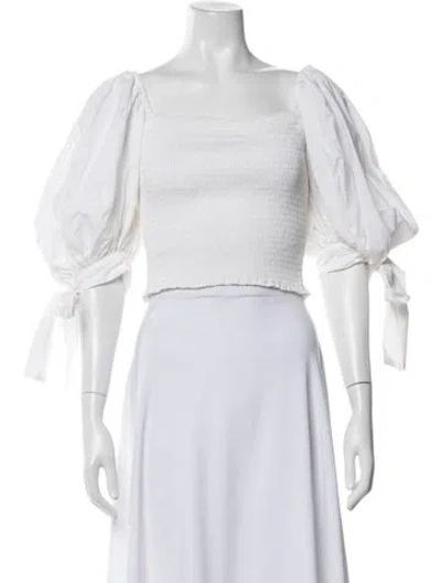 Pre-owned Caroline Constas Square Neckline Short Sleeve Crop Top In White