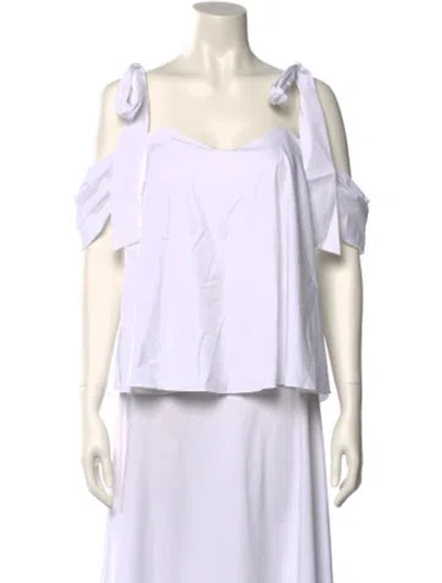 Pre-owned Caroline Constas Square Neckline Short Sleeve Top In White