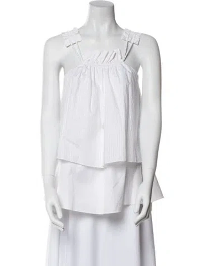 Pre-owned Caroline Constas Square Neckline Sleeveless Blouse In White