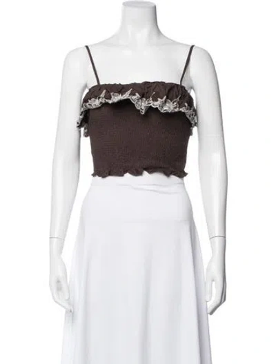 Pre-owned Caroline Constas Square Neckline Sleeveless Crop Top In Brown