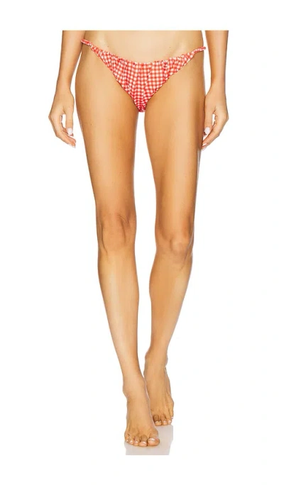 Caroline Constas Stacia Ruched Bikini Bottom In Red & Ivory Gingham
