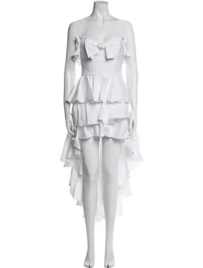 Pre-owned Caroline Constas Strapless Knee-length Dress In White