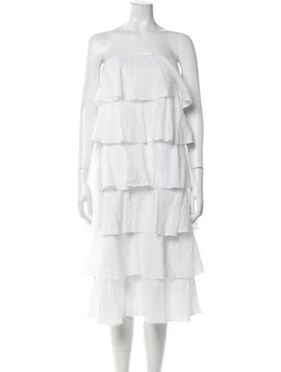 Pre-owned Caroline Constas Strapless Midi Length Dress In White