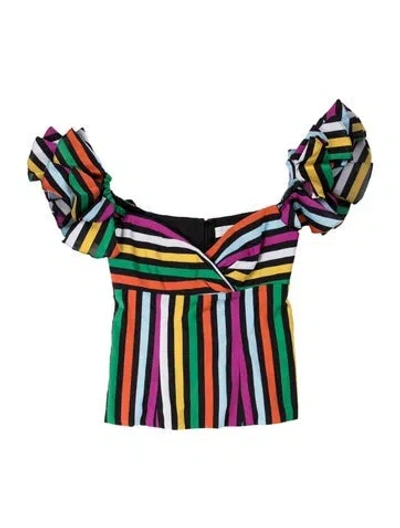 Pre-owned Caroline Constas Striped Asymmetrical Blouse In Multicolor