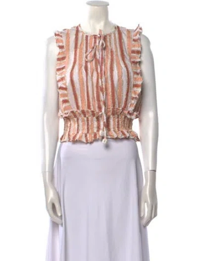 Pre-owned Caroline Constas Striped Crew Neck Crop Top In Pink