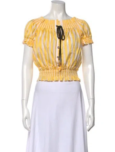Pre-owned Caroline Constas Striped Crew Neck Crop Top In Yellow