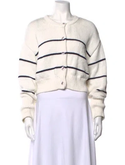 Pre-owned Caroline Constas Striped Crew Neck Sweater In White