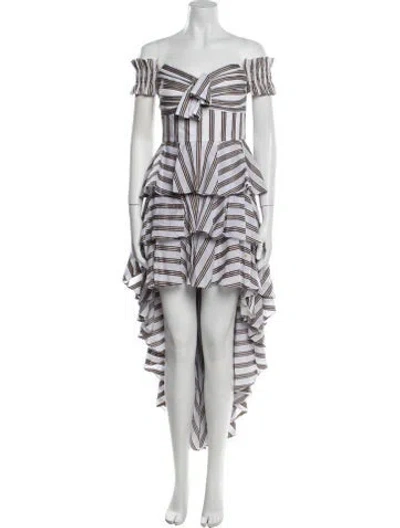 Pre-owned Caroline Constas Striped Long Dress In White