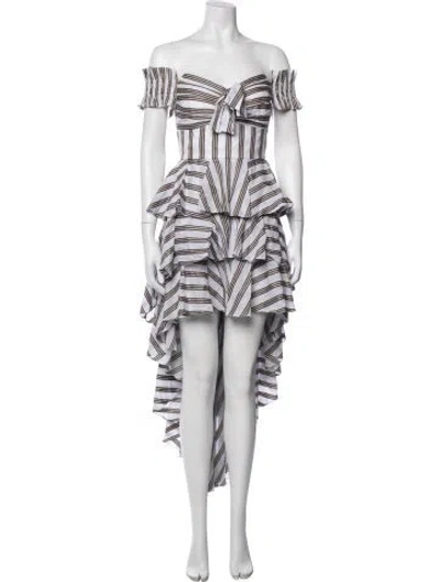 Pre-owned Caroline Constas Striped Long Dress In White