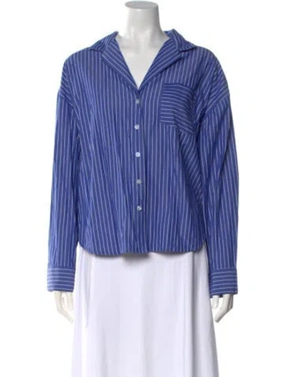 Pre-owned Caroline Constas Striped Long Sleeve Blouse In Blue