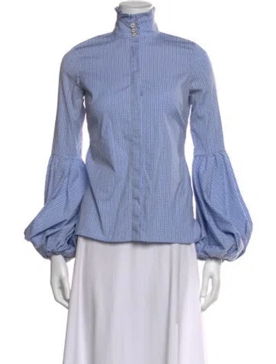 Pre-owned Caroline Constas Striped Long Sleeve Blouse In Blue