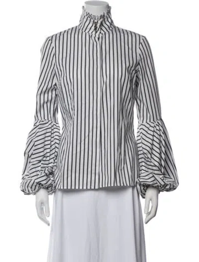 Pre-owned Caroline Constas Striped Long Sleeve Blouse In Blue