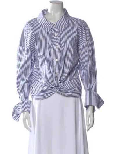 Pre-owned Caroline Constas Striped Long Sleeve Blouse In Multi